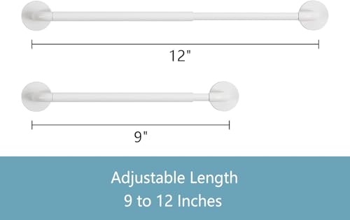 TYRON 2 Pack Magnetic Curtain Rod for Metal Doors Adjustable 9-12 Inch, 3/8 in. Diameter, Magnetic Rod No Drill, Narrow Sidelight Window Mini Curtain Rod(White)