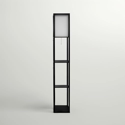 Brightech Maxwell - Modern Shelf Floor Lamp with Lamp Shade & Warm White LED Bulb, Corner Display Floor Lamp with Shelves for Living Room, Bedroom, Nightstand Office, Home Decor Storage - Black