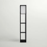 Brightech Maxwell - Modern Shelf Floor Lamp with Lamp Shade & Warm White LED Bulb, Corner Display Floor Lamp with Shelves for Living Room, Bedroom, Nightstand Office, Home Decor Storage - Black