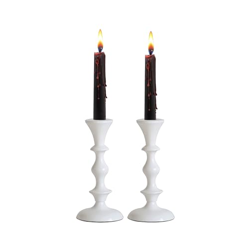 White Metal Taper Candle Holders Set of 2 – 5.75" Decorative Candlestick Holders for Table Centerpiece, Home Décor, Dining Table, Wedding & Party Decorations