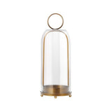16" High Versatile Modern Metal Hurricane Lantern with Handmade Sturdy Glass Dome in Antique Brass for Pillar Candle & Plants, Industrial, Farmhouse, Shabby Chic (Brass, 6.3"x16.5")