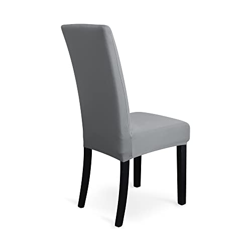 Amazon Basics Dining Chair Covers, Stretch Parson/Dining Chair Slipcover, Removable Washable Chair Protector for Home/Restaurant/Banquet, Light Grey, 6-Pack