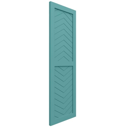 15"W x 49"H True Fit PVC Two Panel Chevron Modern Style Fixed Mount Shutters, Pure Turquoise (Per Pair - Hardware Not Included)