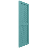 15"W x 49"H True Fit PVC Two Panel Chevron Modern Style Fixed Mount Shutters, Pure Turquoise (Per Pair - Hardware Not Included)