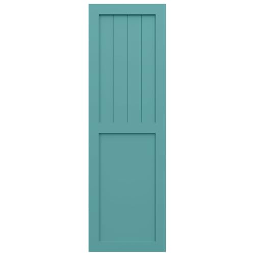Ekena Millwork 15"W x 29"H True Fit PVC Farmhouse/Flat Panel Combination Fixed Mount Shutters, Pure Turquoise (Per Pair - Hardware Not Included)