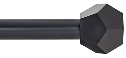 Ivilon Drapery Treatment Window Curtain Rod - Faceted Hexagonal 1 inch Pole. 48 to 86 Inch. Black