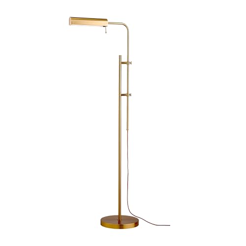 O'Bright Cedric Adjustable Pharmacy Floor Lamp - Industrial Design for Reading, Crafting, Work - 10W LED, Height 45-61 inches - Ideal for Living Room, Bedside, Office - Antique Brass (Gold)