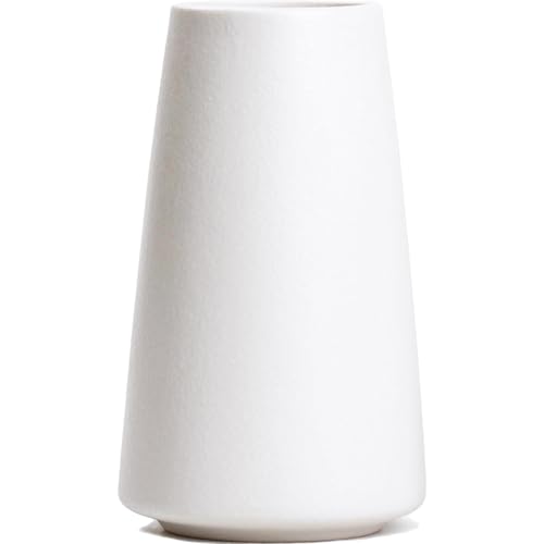 Bright White Vase - 6“ White Ceramic Flower vase, Boho Vases for Pampas Grass, Minimalist Modern vases for Home Decor, Table Shelf Living Room Farmhouse Decor