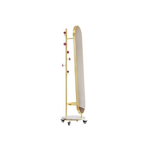 Decorative Simple Retro Style Full-Length Mirror with Wheels Coat Rack Floor-Standing High-Definition for Living Room(Gold)