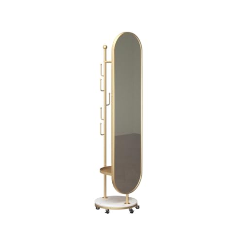 Decorative Luxury Rotating Coat Rack Integrated Marble Floor Mirror for Bedroom and Entryway Full-Length for Living Room