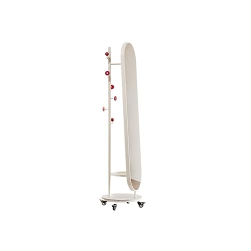 Decorative Simple Retro Style Full-Length Mirror with Wheels Coat Rack Floor-Standing High-Definition for Living Room(White)