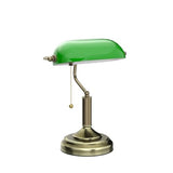 TORCHSTAR Green Glass Bankers Desk Lamp with Pull Chain, E26 Base | Brass Finish Base, Antique Traditional Library Lamp for Office Study Room, Bulbs not Included