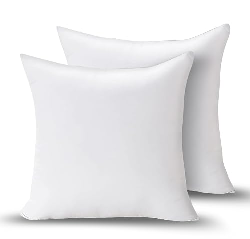 GVTECH Bedding Throw Pillows Insert (Pack of 2) 16 x 16 Inches Bed and Couch Pillows - Indoor Decorative Pillows - Cushion Stuffer Inserts - Anti Allergy Cotton Blend Fabric, White