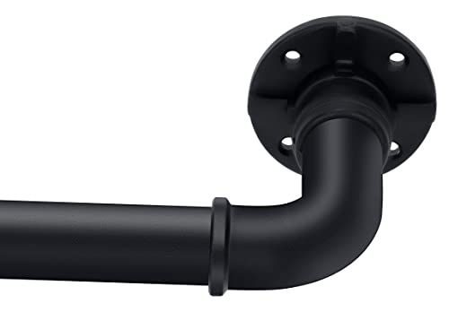 Industrial Curtain Rod, 1 Inch, Black, Rustic Finish, Steel, 30-144 inch curtain rod, Ceiling & Wall Mounted