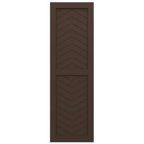 18"W x 32"H True Fit PVC Two Panel Chevron Modern Style Fixed Mount Shutters, Raisin Brown (Per Pair - Hardware Not Included)