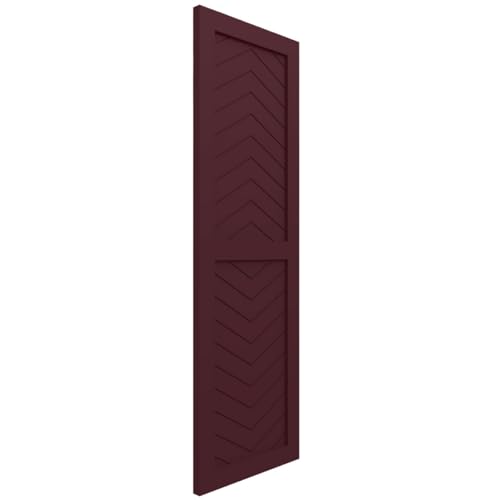 18"W x 39"H True Fit PVC Two Panel Chevron Modern Style Fixed Mount Shutters, Wine Red (Per Pair - Hardware Not Included)