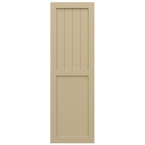 Ekena Millwork 18"W x 25"H True Fit PVC Farmhouse/Flat Panel Combination Fixed Mount Shutters, Natural Twine (Per Pair - Hardware Not Included)
