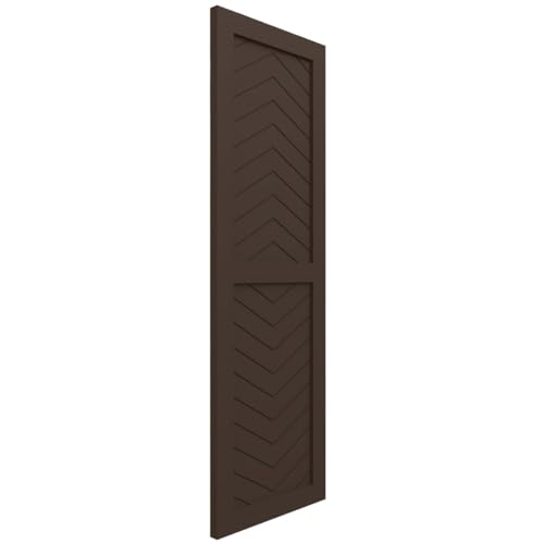 18"W x 49"H True Fit PVC Two Panel Chevron Modern Style Fixed Mount Shutters, Raisin Brown (Per Pair - Hardware Not Included)