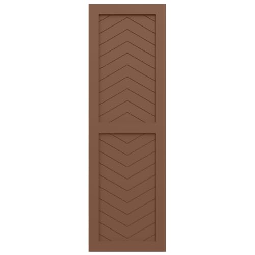 18"W x 29"H True Fit PVC Two Panel Chevron Modern Style Fixed Mount Shutters, Burnt Toffee (Per Pair - Hardware Not Included)