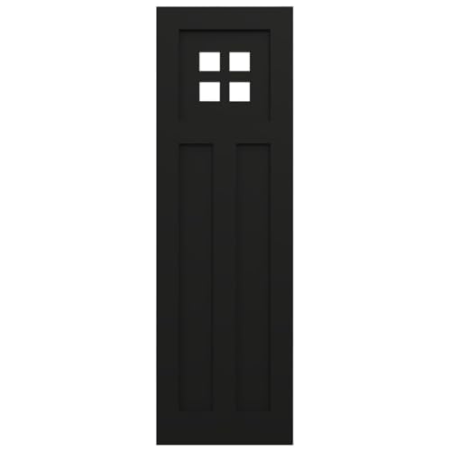 12"W x 42"H True Fit PVC San Antonio Mission Style Fixed Mount Shutters, Black (Per Pair - Hardware Not Included)