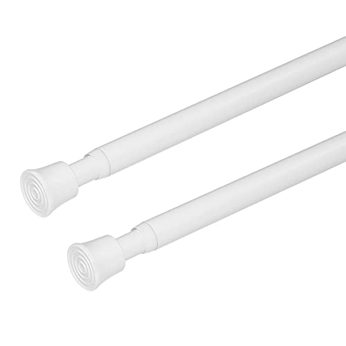 KXLife 2Pcs Spring Small Tension Rod Window Curtains Rod Adjustable 17 to 28 Inch, Spring Rod Curtain Bar, Short Tension Curtain Rod for Basement Window, Kitchen, RV, Camper, Refrigerator (White)