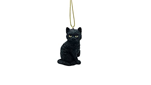 Black Longhair Tabby Kitty Cat Christmas Tree Ornament with Candy Cane Scarf