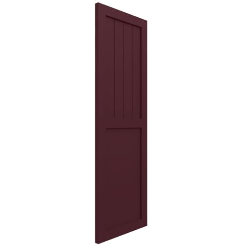 Ekena Millwork 15"W x 26"H True Fit PVC Farmhouse/Flat Panel Combination Fixed Mount Shutters, Wine Red (Per Pair - Hardware Not Included)