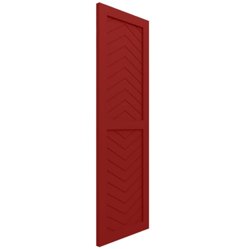 18"W x 48"H True Fit PVC Two Panel Chevron Modern Style Fixed Mount Shutters, Fire Red (Per Pair - Hardware Not Included)