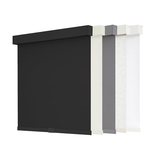 AOSKY Blackout Roller Shades Cordless Blinds for Windows, Free-Stop Shades with Valance, Thermal Insulated Fabric, UV Protection, Natural Woven Blinds for Home and Office (34" W x 72" H, Black)