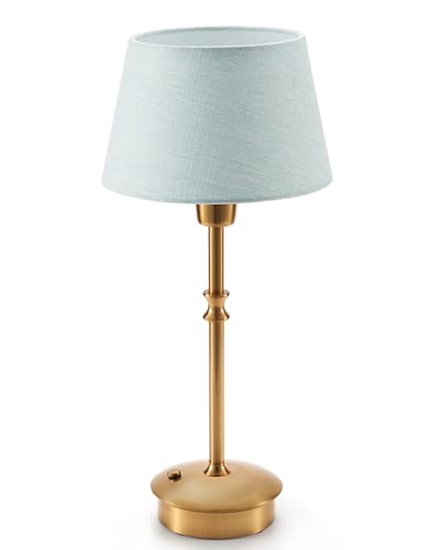 Cordless Lamp Rechargeable Table Lamps, 5000mAh Battery Operated Lights, 3 Level Brightness Dimmable, Portable Night Bedside Light for Patio, Restaurant, Dining, Fabric Shade, Antique Brass