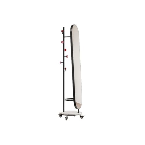Decorative Simple Retro Style Full-Length Mirror with Wheels Coat Rack Floor-Standing High-Definition for Living Room(Black)