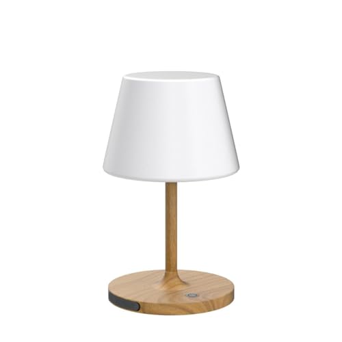 Outdoor Battery Operated Table Lamp Waterproof, 4000mAh Cordless Table Lamp Rechargeable, Touch Dimmable Desk Lamp, LED Night Light for Patio Camping Restaurant Home (Wood Grain, 9.6in)