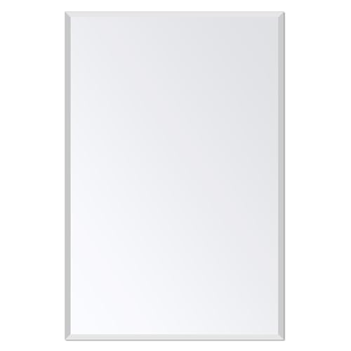 Frameless Bathroom Mirror for Wall, Rectangle Beveled Edge Mirror for Over Sink, Tempered Glass, Shatterproof, Hangs Horizontally or Vertically for Living Room, Entryway, Restroom, 24" x 16"