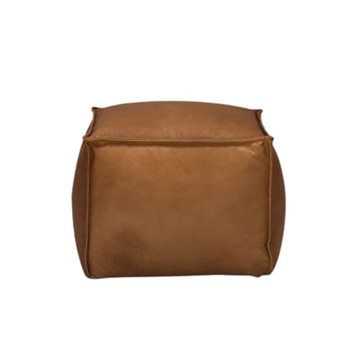 Handcrafted Moroccan Square Leather Pouffe – Delivered Unstuffed – Ottoman, Footstool, Footrest, Floor Cushion, Coffee Table, Hassock (Tan, 16" × 16" × 12" – Small)