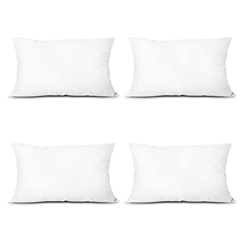 EDOW Throw Pillow Inserts, Set of 4 Lightweight Down Alternative Polyester Pillow, Couch Cushion, Sham Stuffer, Machine Washable. (White, 12x20)