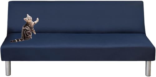 Folding Futon Slipcover, Washable Soft Futon Cover Stretch Armless Sofa Bed Cover for Folding Sofa Bed for Pets Living Room (Navy Blue,Small)