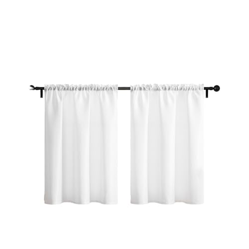 Home Queen White Waffle Bathroom Window Curtains, Water Repellent Rod Pocket Kitchen Drapes for Small Window, 2 Panels, 36 W X 45 L Inch Each