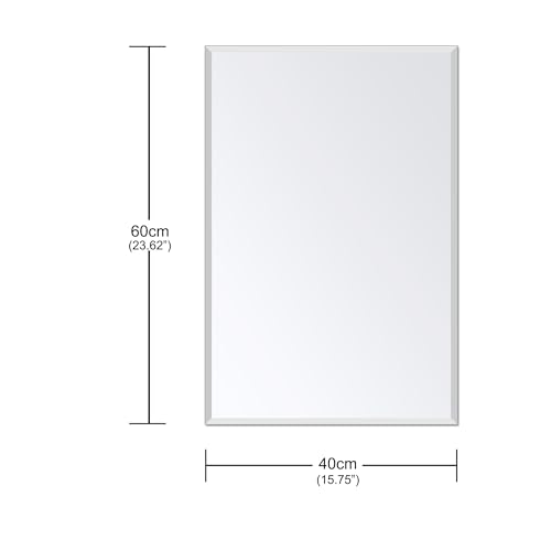 Frameless Bathroom Mirror for Wall, Rectangle Beveled Edge Mirror for Over Sink, Tempered Glass, Shatterproof, Hangs Horizontally or Vertically for Living Room, Entryway, Restroom, 24" x 16"