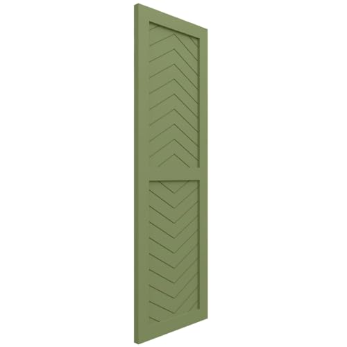 18"W x 41"H True Fit PVC Two Panel Chevron Modern Style Fixed Mount Shutters, Moss Green (Per Pair - Hardware Not Included)