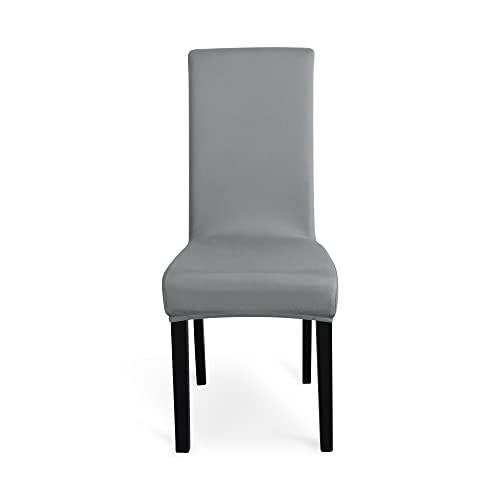 Amazon Basics Dining Chair Covers, Stretch Parson/Dining Chair Slipcover, Removable Washable Chair Protector for Home/Restaurant/Banquet, Light Grey, 6-Pack