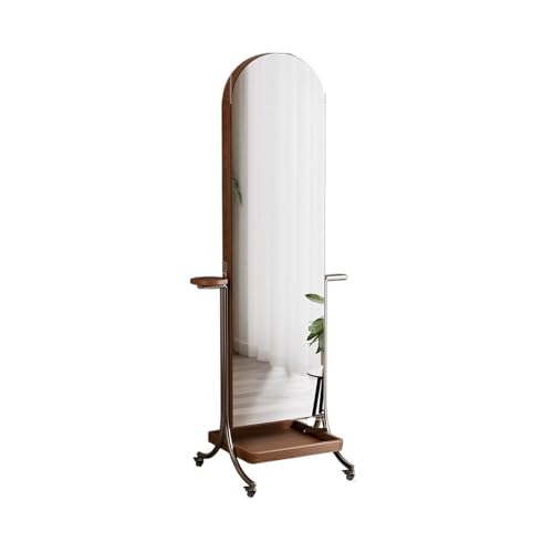 Decorative Wooden Full-Length Floor Mirror Vintage Style Suitable for Home Use Magazine Rack Movable Dressing for Living Room