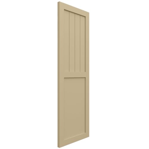 Ekena Millwork 18"W x 25"H True Fit PVC Farmhouse/Flat Panel Combination Fixed Mount Shutters, Natural Twine (Per Pair - Hardware Not Included)