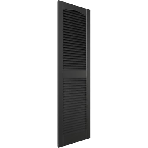 Ekena Millwork Lifetime Vinyl LL1S12X03900BL Standard Cathedral Top Center Mullion, Open Louver Vinyl Shutters, w/Installation Shutter-Lok's & Matching Screws (Per Pair), 12"W x 39"H, Black
