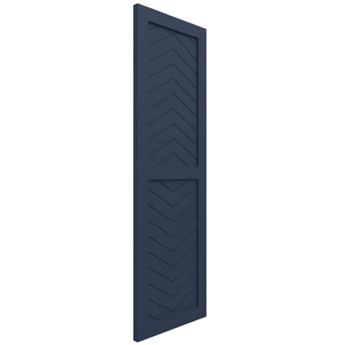 15"W x 53"H True Fit PVC Two Panel Chevron Modern Style Fixed Mount Shutters, Starless Night Blue (Per Pair - Hardware Not Included)