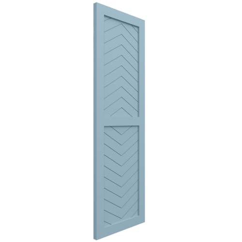 18"W x 46"H True Fit PVC Two Panel Chevron Modern Style Fixed Mount Shutters, Peaceful Blue (Per Pair - Hardware Not Included)