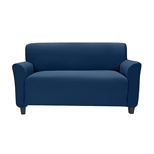 Vivian Stretch Diamond Living Room Love Seat Cover, Stretchy Soft & Comfortable Feel Fabric, Protects and Transforms Furniture, Machine Washable, 96.5x47.25 Inches (Navy)