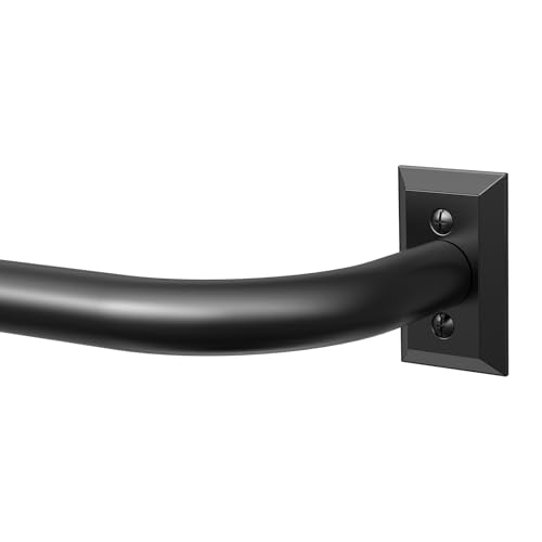 Black Curtain Rods, Heavy Duty Wrap Around Curtain Rod for Windows 28 to 48 Inch, 1‘’ Adjustable Decorative Blackout Drapery Pole, Modern Room Darkening Rod, Window Treatment Rods, Matte Black