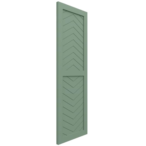 18"W x 29"H True Fit PVC Two Panel Chevron Modern Style Fixed Mount Shutters, Track Green (Per Pair - Hardware Not Included)