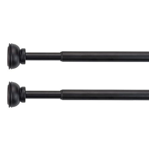 KXLIFE 2 Pack Spring Tension Rod, 1/2-inch Decorative Tension Drapery Rod for Window, Black, (17-26 Inch)