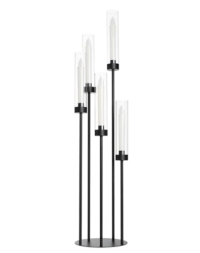39.8'' Black 5 Arm Candelabra Candle Holder Centerpiece with Acrylic Shades